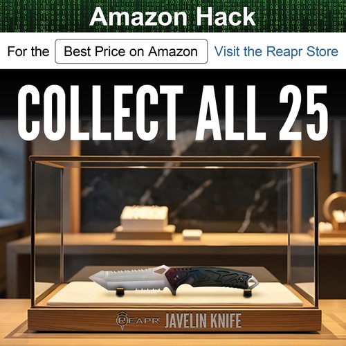 Reapr JAVELIN 5 Inch Fixed Blade Survival Knife with Sheath, Full‑Tang Tactical Tanto‑Style Knife with Dual Serrated Edges, Camping and Hunting Knives, Black