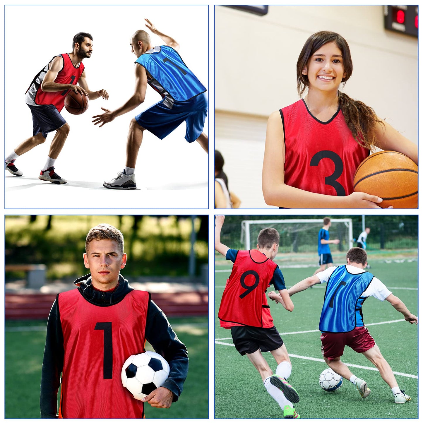 12 Pack Reversible Basketball Jersey Team Sports Soccer Pinnies Double Sided Reversible Practice Vest Pennies Hockey Practice Jersey with Numbers Training Scrimmage Vest for Adult Football L Size