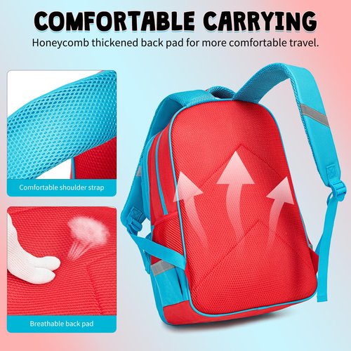 dwgweg Backpack for Boys 3-in-1 Backpack with Lunch Box Set Gaming Bookbag stylish kids travel backpack for boys 6-18 Kids Junior High School Primary School Back pack (Red-blue-set)