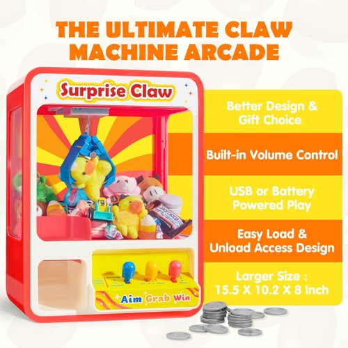 JOYIN Claw Machine Arcade Toy with LED Light & Adjustable Sound, Rechargable Dispenser Toys Mini Vending Machine for Kids - Perfect Christmas & Birthday Big Gifts for Kids, Ages 3+