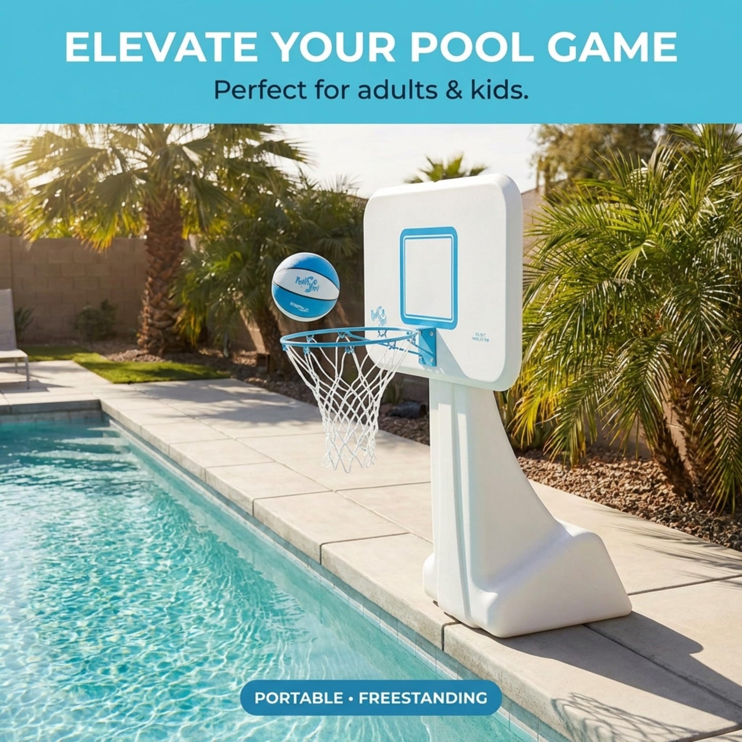 Dunn-Rite PoolSport Swimming Pool Basketball Hoop w/Ball, Base, & 13.5 Inch Stainless Steel Rim