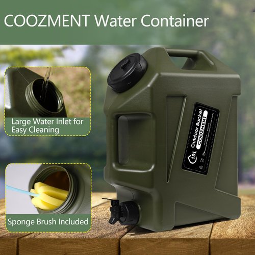 COOZMENT 5 Gallon (19L) Portable Water Containers with Spigot, BPA Free Water Jug, Military Green Water Tank, Multifunction Water Storage Containers for Camping Outdoor Hiking,Emergency Stroage