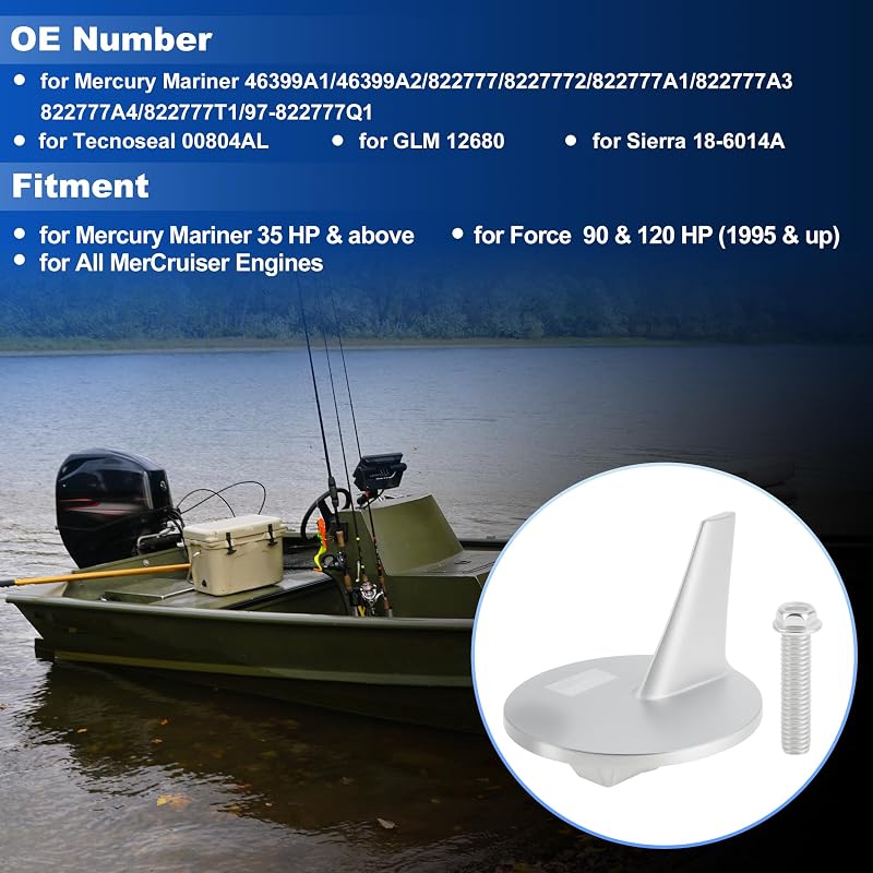 Boat Trim Tab Anode 46399A1 for Mercury/Mariner 35 HP+ - 1x Zinc Sacrificial Anode (Variation: 18-6014A)