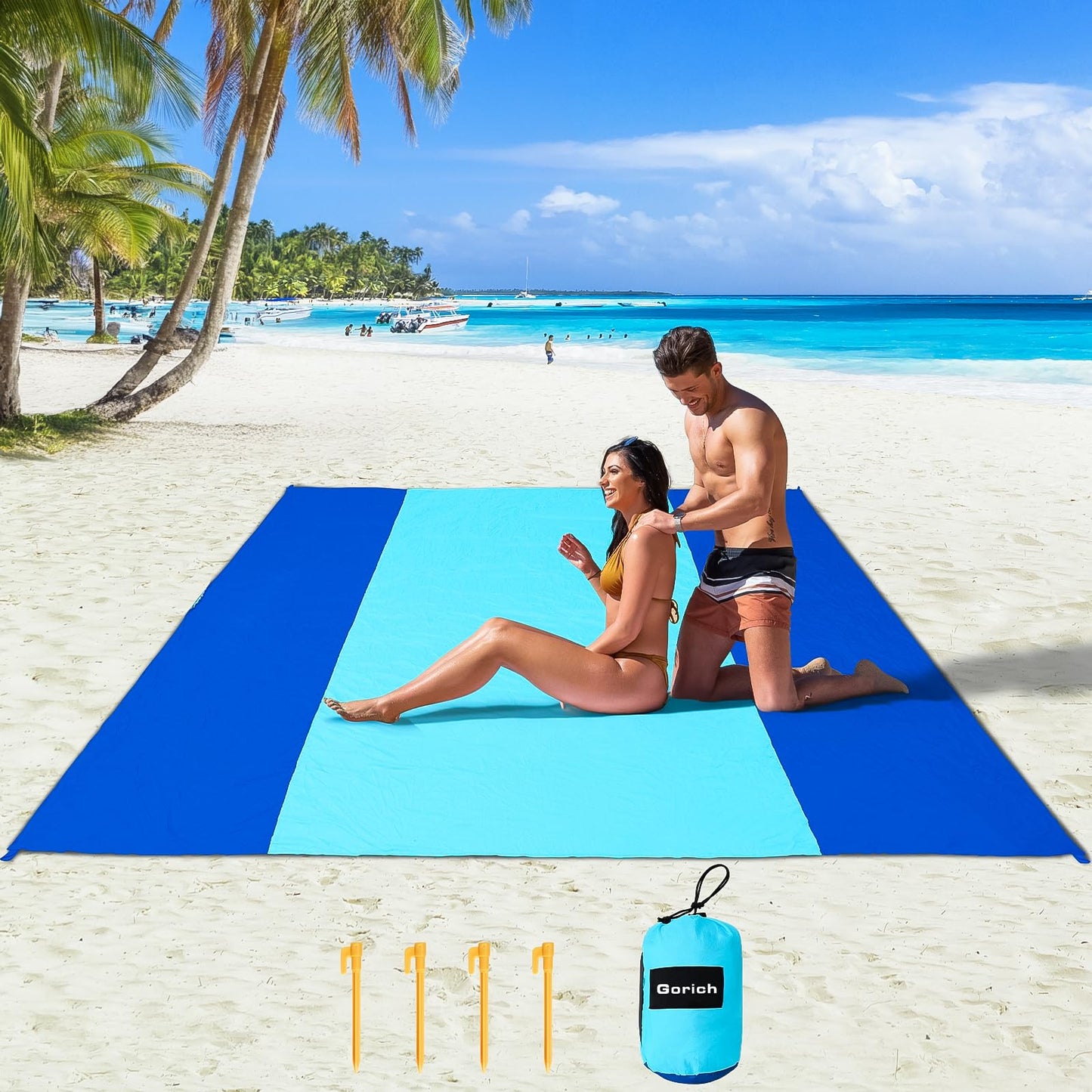 Gorich Beach Blanket Sandproof Waterproof, Extra Large 6.6'x9.2' Sand Free Beach Mat for 1-7 Adults, Lightweight & Quick Drying Picnic Mat for Outdoor Beach Travel Camping Hiking