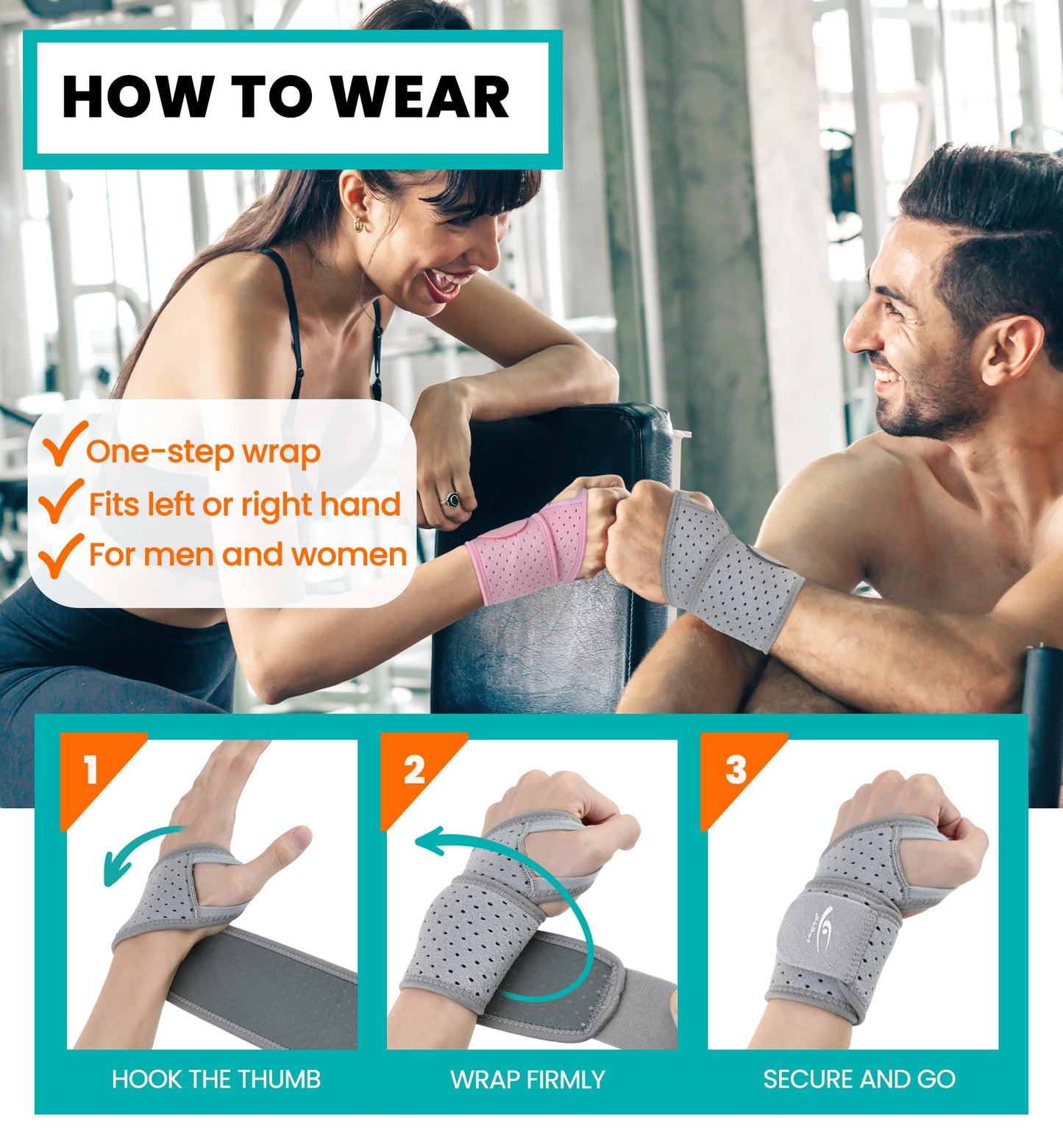 HiRui Wrist Wraps 2-Pack, Adjustable Breathable Wrist Support Brace for Men & Women – Pain Relief for Carpal Tunnel Syndrome, Tendonitis, Arthritis, Sports, Workouts – Fits Left & Right Hand (Gray)