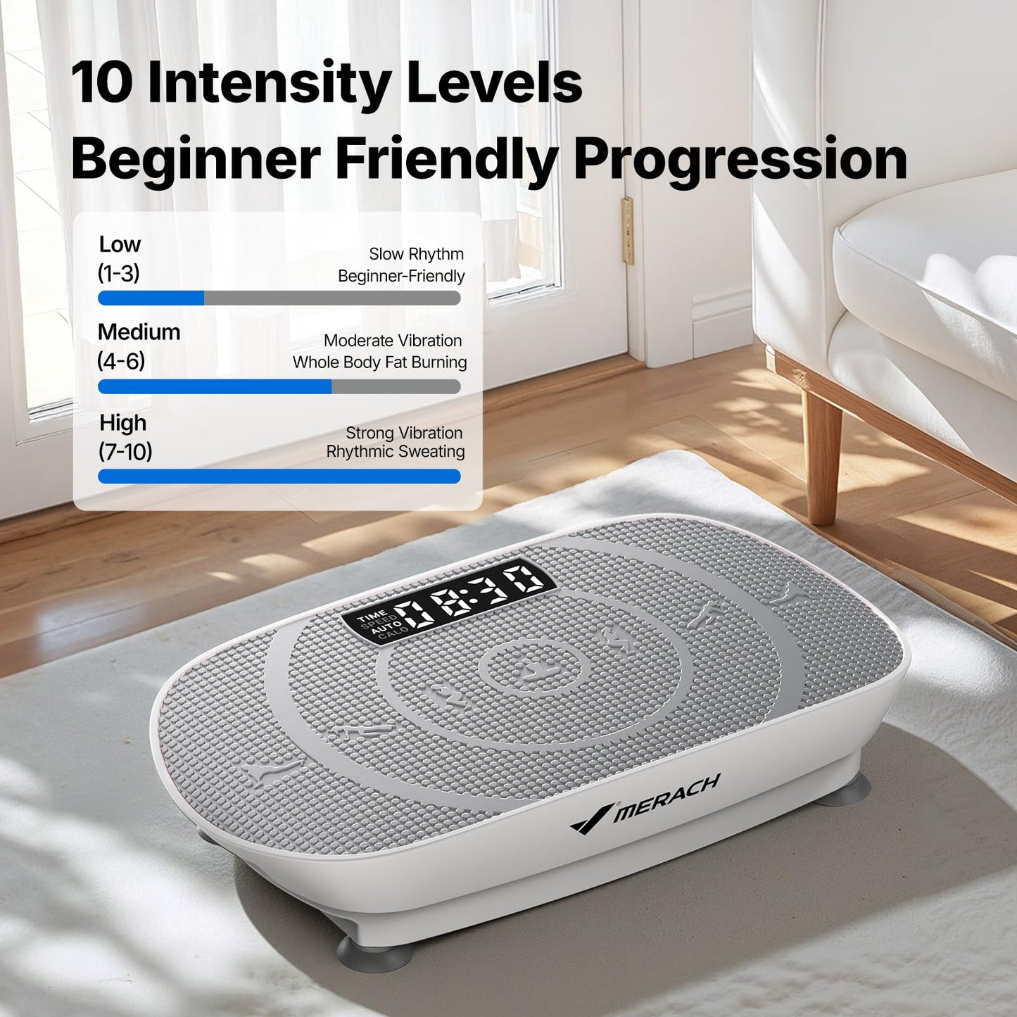 MERACH Vibration Plate Exercise Machine, Curved Vibration Plate for Lymphatic Drainage Weight Loss, Vibrating Plate with Real-Time Calorie Tracking on LED Display, Workout Equipment for Home Women Men