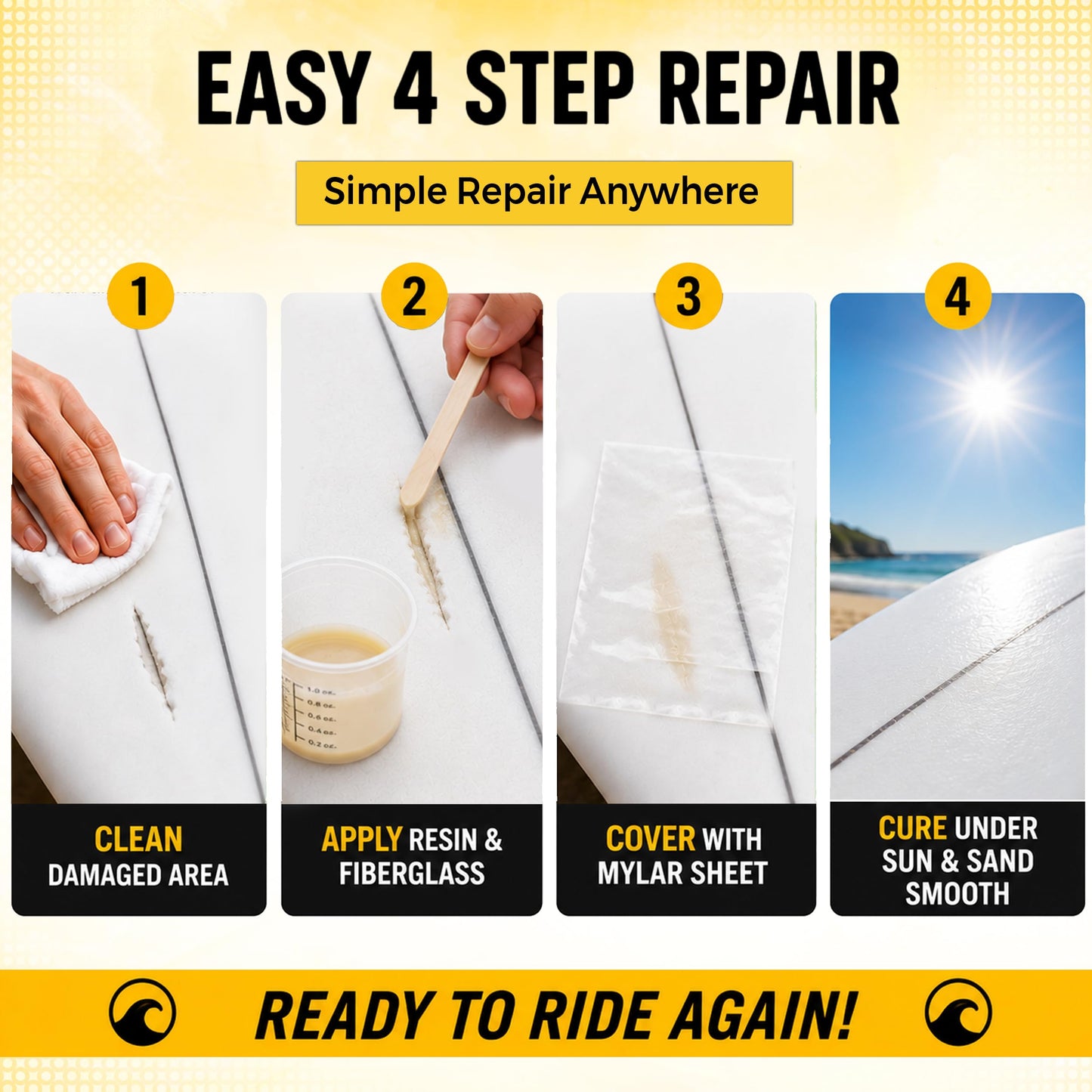 Ding All Sun Cure Surfboard Fiberglass Resin Repair Kit for Surfboard Wax