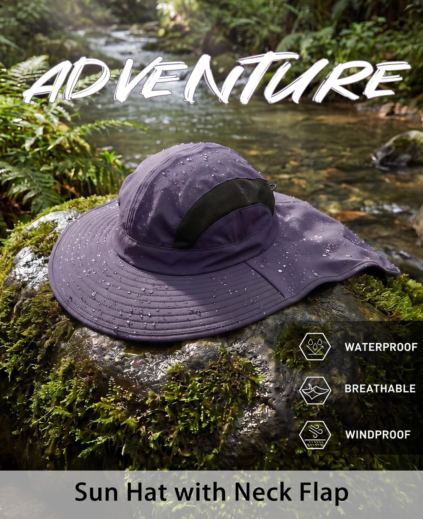 Home Prefer UPF 50+ Wide Brim Mens Sun Hat with Neck Flap Mesh Fishing Hat Wide Flap Summer Beach Bucket Hat for Men Women Navy Blue