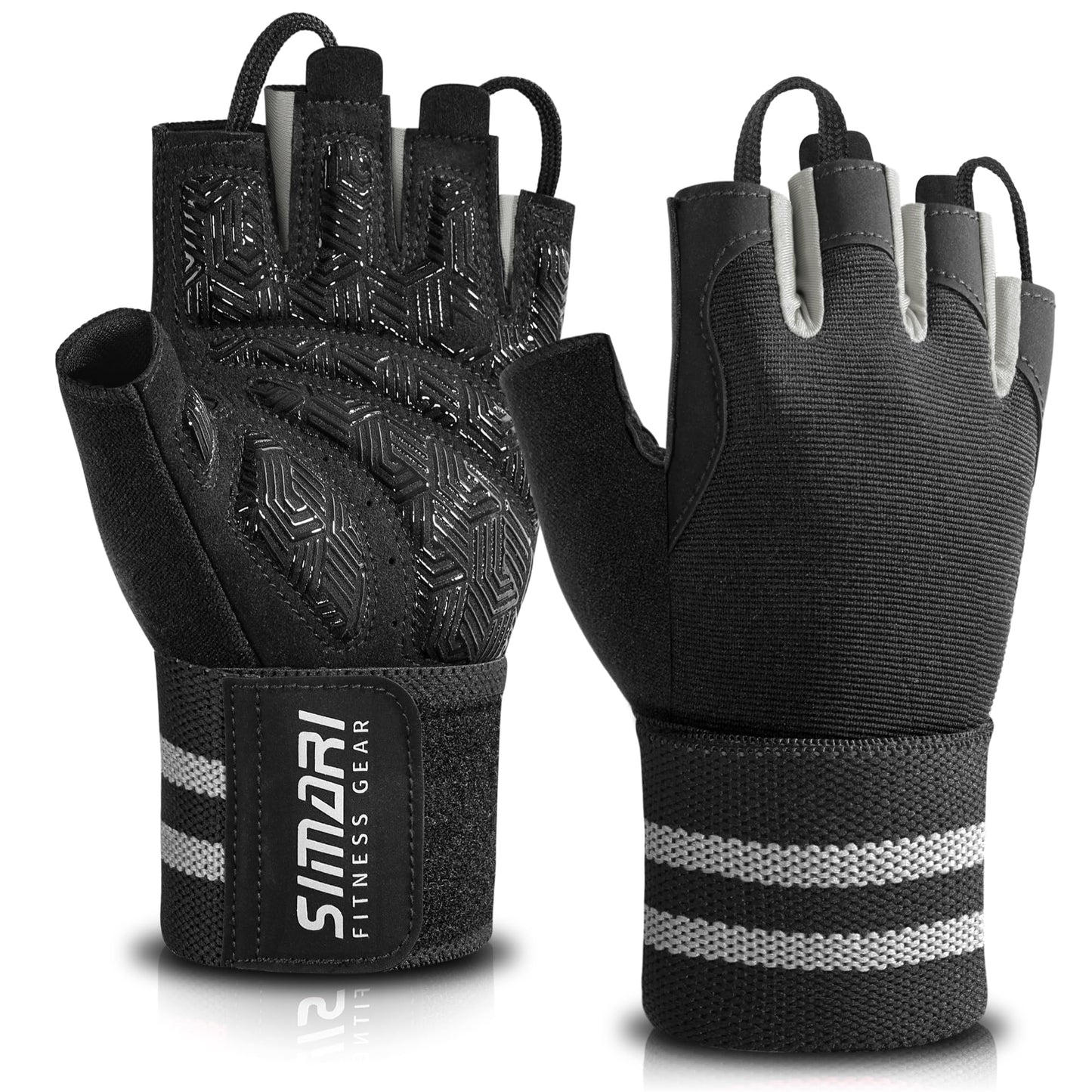 SIMARI Wrist Support Workout Gloves for Men & Women, Weight Lifting Gloves with Padded, Grip, Palm Protection, Gift for Gym Exercise, Cycling, Weightlifting Training, Kayaking, Fitness (Black Gray-M)