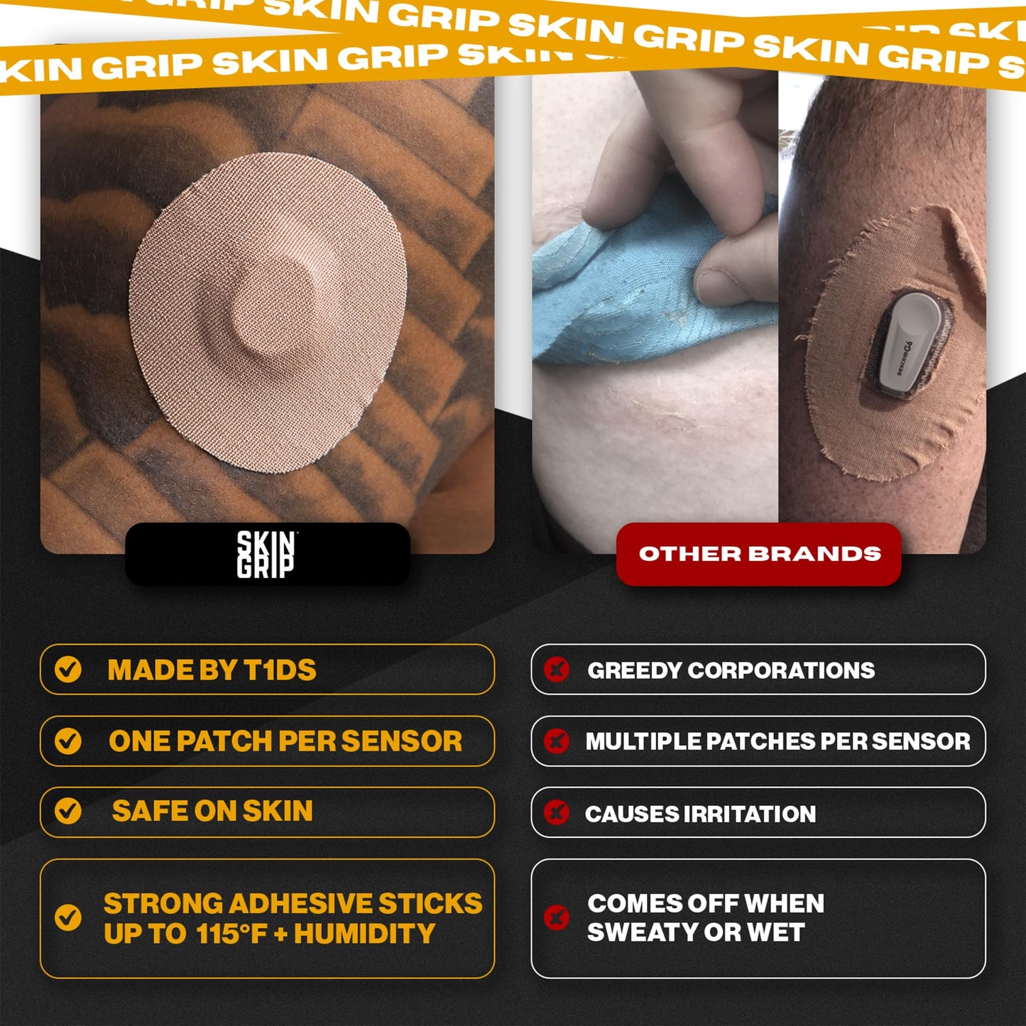 Skin Grip Adhesive Patches Compatible with Dexcom G7 & Stelo CGM – Waterproof & Sweatproof Cover for Continuous Glucose Monitor Sensor, Stays Secure for 10-15 Days – 20 Pack, Tan