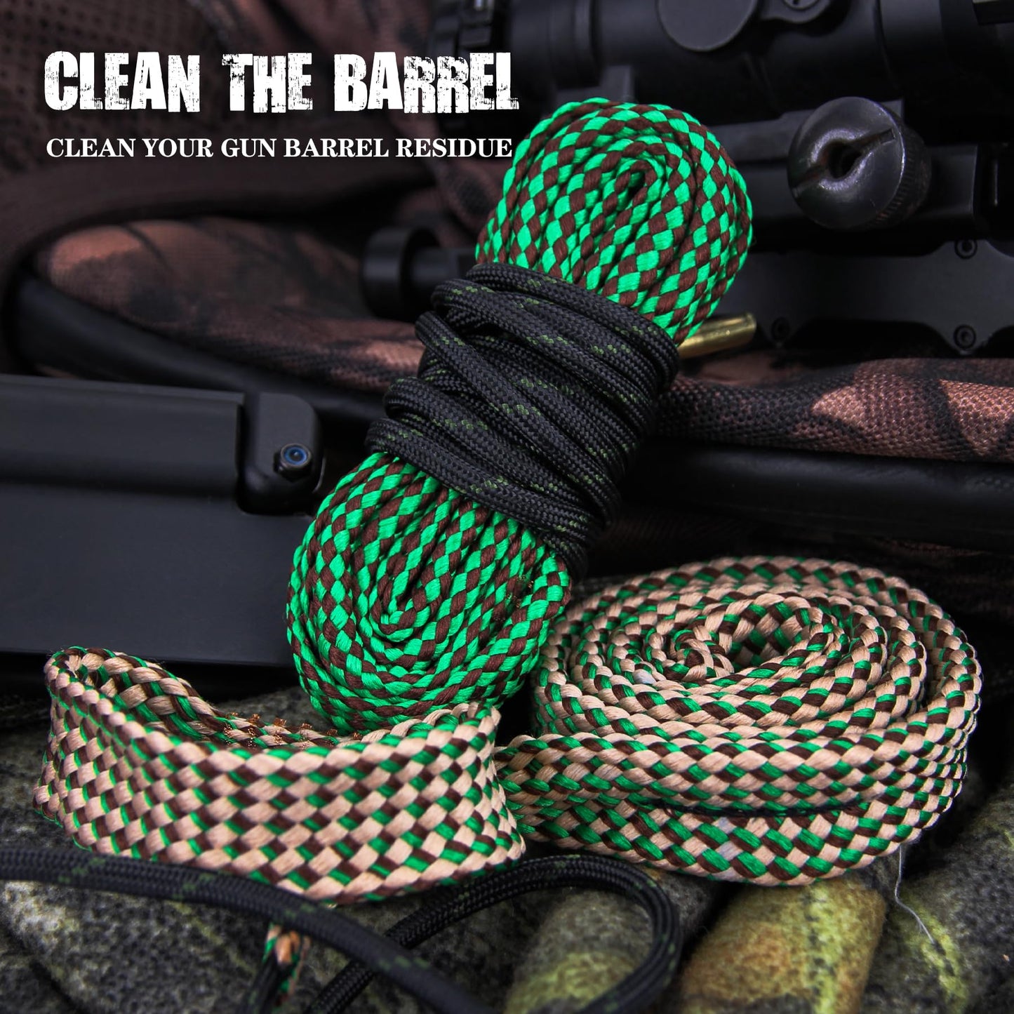 VicBre Gun Snake Brush Barrel Rope for Caliber .22/.223/5.56mm and .308/.3030/.300/.303 Cleaner Rifle Cleaning Kit