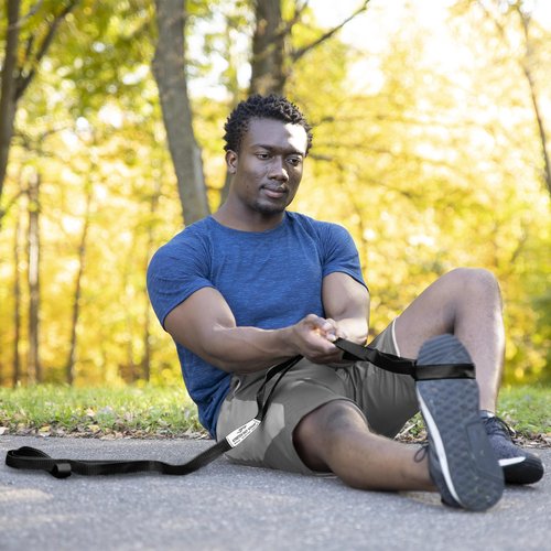 OPTP The Original Stretch Out Strap XL with Exercise Book, USA Made Stretch Out Straps for Physical Therapy, Yoga Stretching Strap or Knee Therapy Strap - Ten Loops, 7'5" Strap