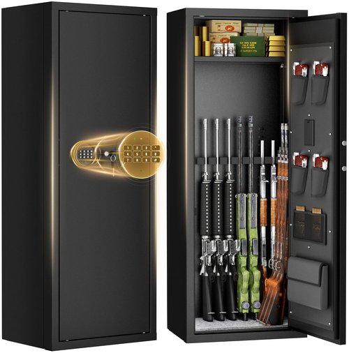 INTERGREAT 12-15 Gun Safe, Long Gun Safe for Rifles and Pistols, Quick Access Rifle Safe with 3 Removable Gun Racks and 4 Pistol Pockets, Digital Gun Cabinet with Dual Alarm and Mute Mode