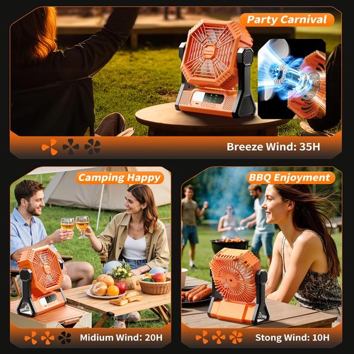 VVU&CCO Table Fan Portable Fan for Camping with LED Lantern,10000mAh Rechargeable Battery,30H Runtime,USB-C Fast Charging,3 Speeds Strong Airflow,Cordless for Travel Barbecue Home Office Tent Desk