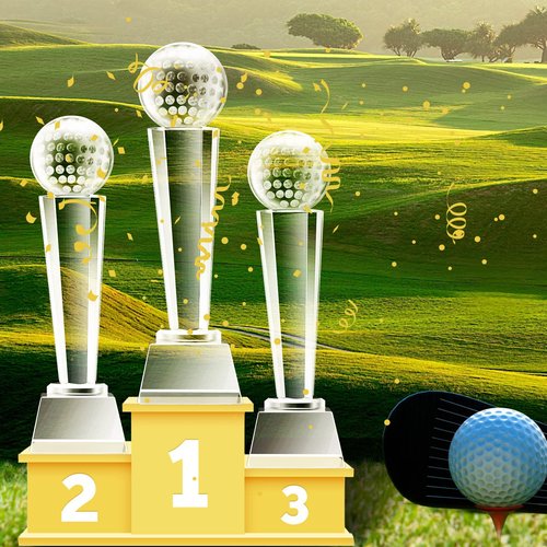 Meooeck 2 Pcs 9x2.8'' Crystal Glass Trophy with Gift Box Large Trophy Award Glass Paperweight Tournament Table Desktop Decor (Golf)