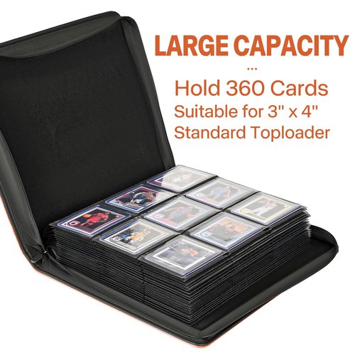 Sibonic 9 Pocket TopLoader Binder, Holds 360 3”x4” Toploader Hard Cases, Sleeves Card Collection Binder, 20 Double Sided Pages, Compatible with Trading & Sports Holder - Orange