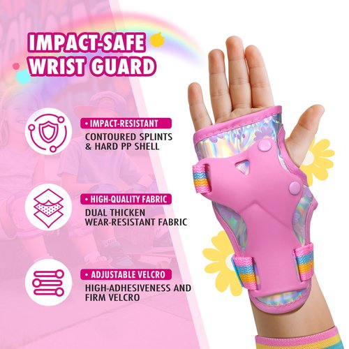 Kids Knee Pads Elbow Pads Wrist Guards Set with Carry Bag Included, Protective Gear Set for Girls Boys Roller Skating Bike Cycling Skateboard Scooter (Floral, Medium (6-12years))