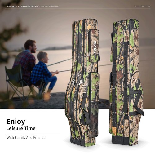 LEOFISHING Portable 3 Layers Fishing Pole Bag Durable Oxford Folding Fishing Rod Reel Carry Case Tackle Storage Bag Case Waterproof Camouflage Travel Fishing Carrier (Yellow Camouflage, 150cm/59in)