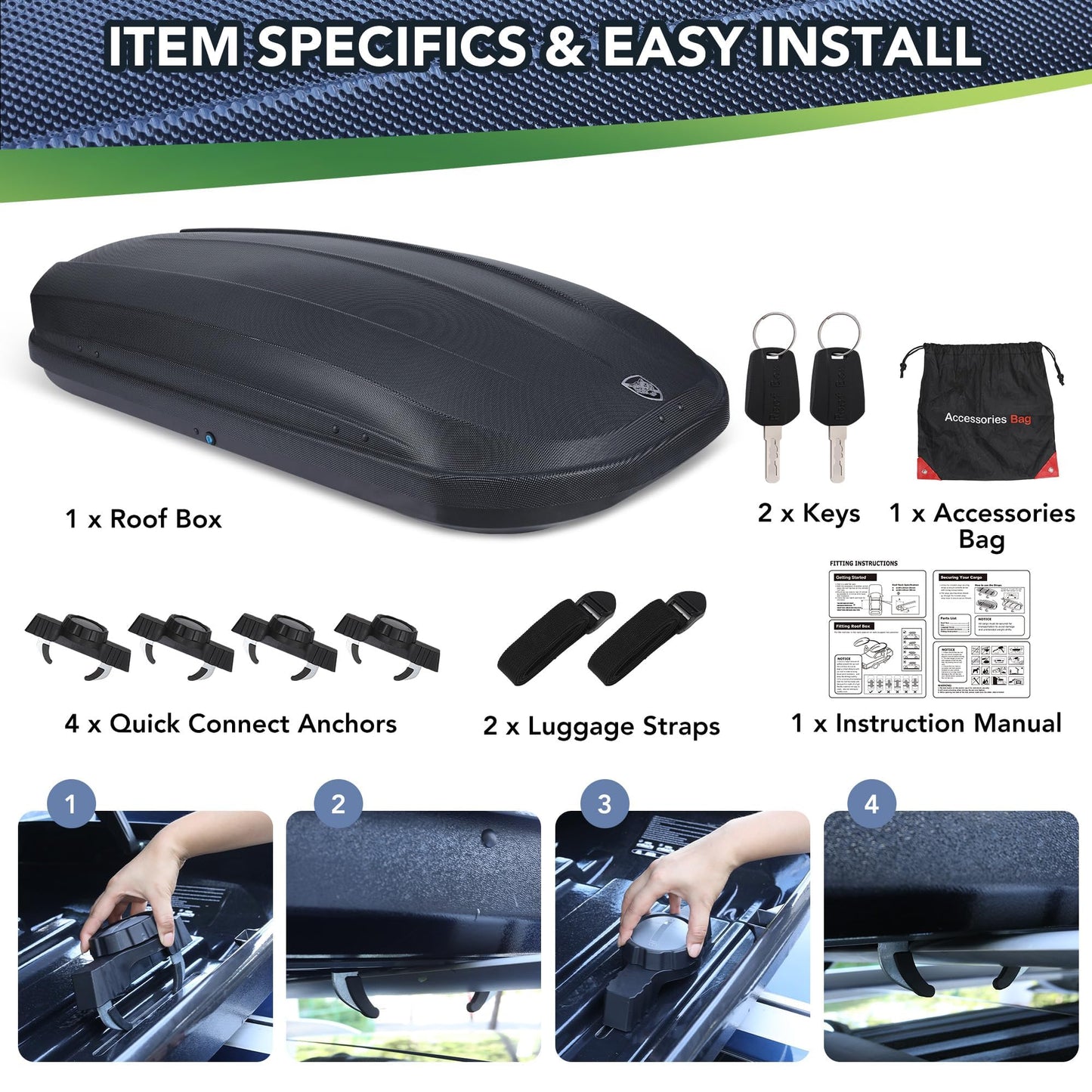 Garvee Rooftop Cargo Box Carrier 390L, Hard Shell Roof Box for Roof Rack, 14 Cu Ft Luggage Storage with Secure Straps&Keys, Weather-Resistant Roof Rack Cargo Box