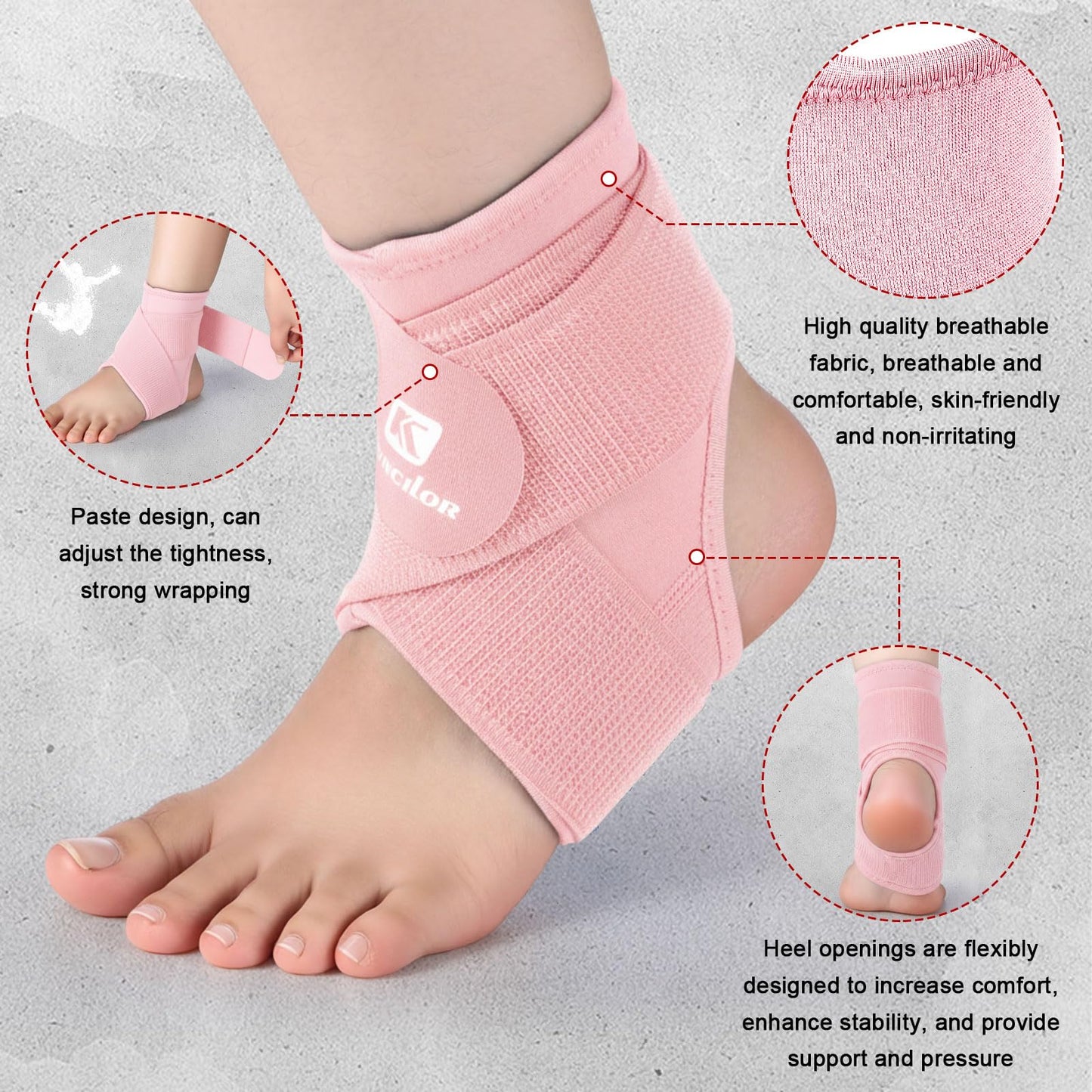 Honoson 2 Pcs Ankle Brace Kid Ankle Support Youth Neoprene Lace up Compression Sleeve Foot Brace Stabilizer with Adjustable Strap for Sport Sprained Plantar Fasciitis Achilles Tendonitis(Pink,S)