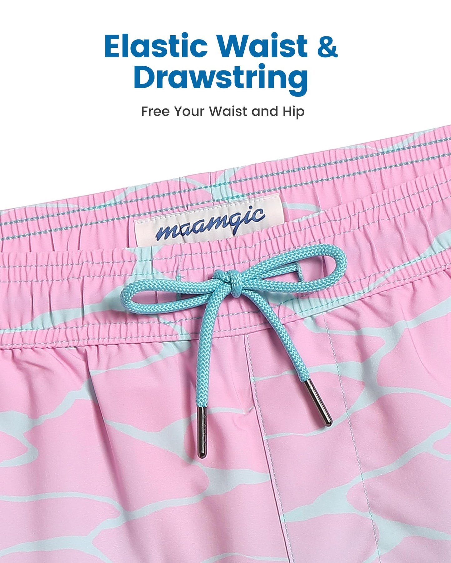 maamgic 2 in 1 Mens Swim Trunks 7 Inch Swim Shorts Swim Suits Board Shorts Gradient Water Ripple-Pink Blue XX-Large