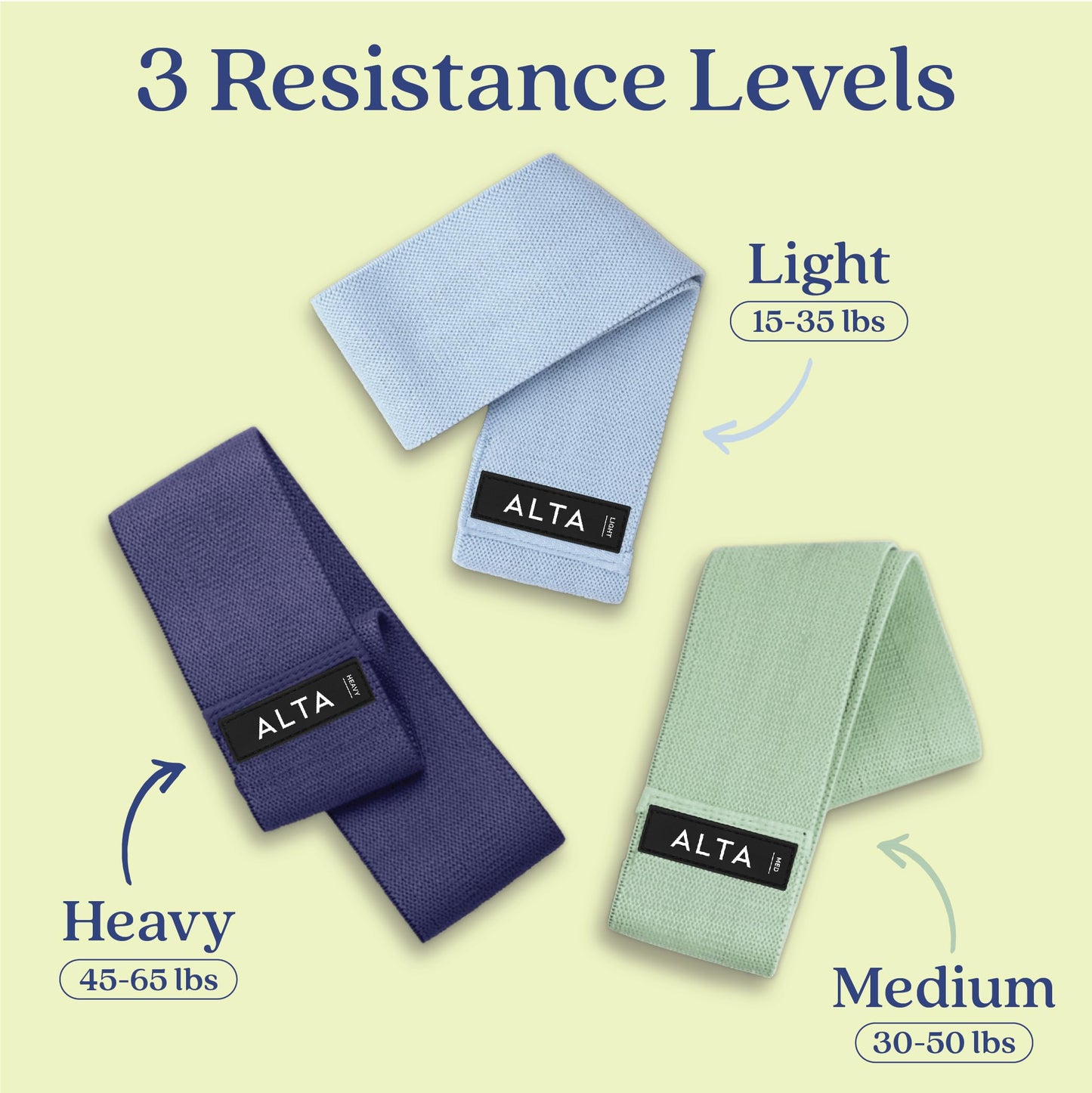ALTA Booty Bands for Women - Premium Non-Slip Fabric Resistance Bands for Working Out - Cloth Resistance for Legs, Fabric Exercise Leg Straps for Working Out Women, Looped Hip Loop Set