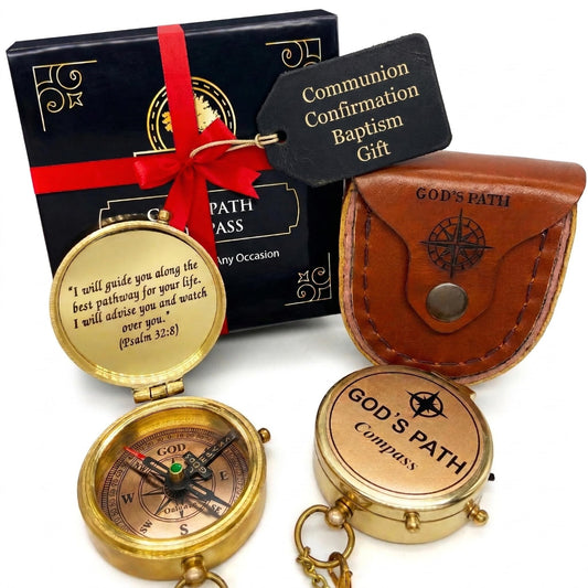 God's Path Compass – Communion & Confirmation Gift for Teenage Boys | Baptism Religious Gifts for Men, Christian, Catholic, Graduation | Sentimental & Inspirational Present – Greeting Card Included
