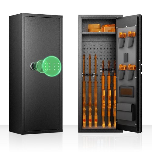 Oakcloud Fireproof Gun Safe for Rifles and Pistols; 10 Rifle Safe with 4 Pistol Pouches and Top Shelf; Gun Locker Cabinet with Password Access (Standard Edition)