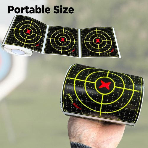 ATFLBOX Sight in Splatter Adhesive 4 inch Fluorescent Yellow Shooting Target Stickers, 200 Pcs Self Adhesive Target Roll for BB Gun, Pellet Gun, Rifle Indoor and Outdoor Shooting Range