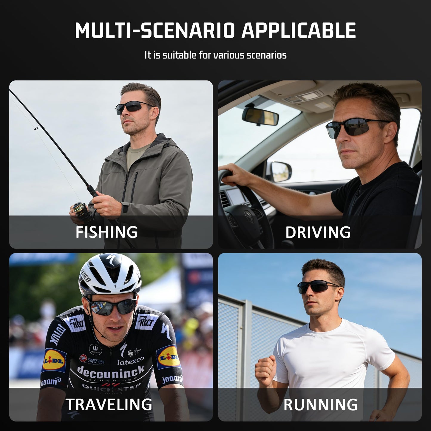 SUNGAIT Ultra-light Sports Sunglasses Rimless Polarized Sun Glasses for Men Fishing Running UV400 Protection