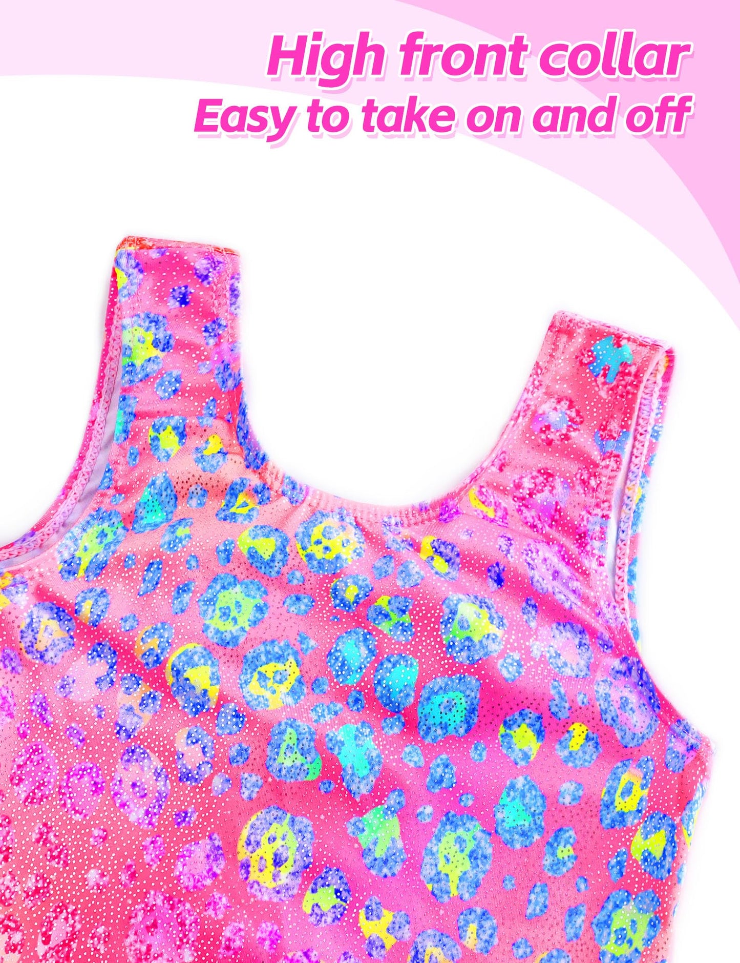 Alikhonf Leotard for Girls Gymnastics 3t 4t Sparkly Pink Leopard Sleeveless Unitard with Bow Back Matching Rose Hair Scrunchie