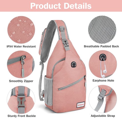 ZOMAKE Sling Bag,Small Crossbody Sling Backpack,Water Resistant Shoulder Daypack for Travel,Anti Thief Chest Bag for Hiking(Pink(New))