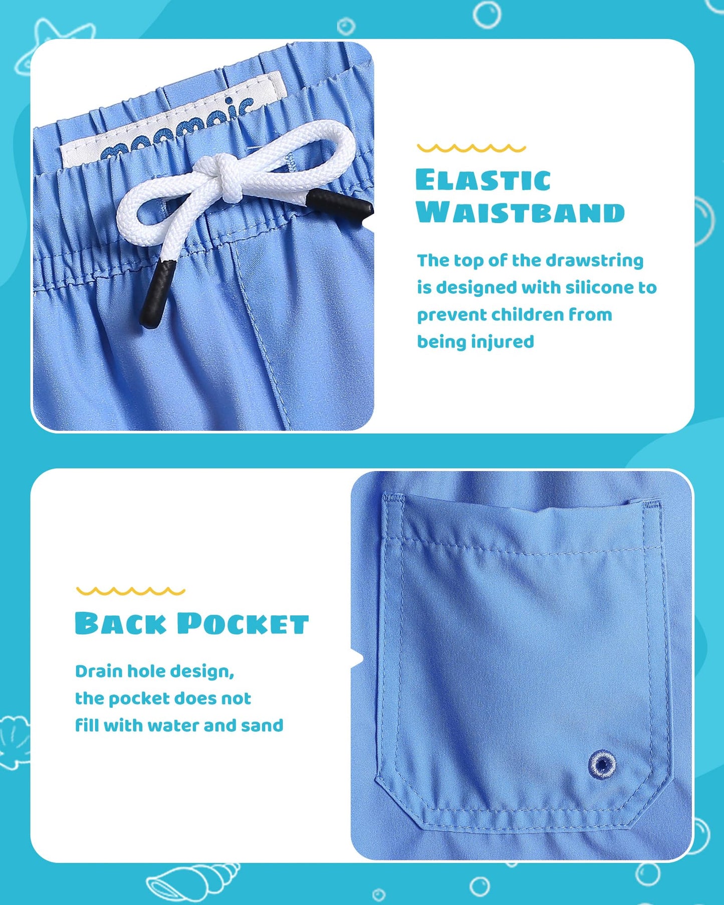 maamgic Boys Swim Trunks with Compression Liner Toddler Stretch Swim Shorts Quick Dry Swimming Trunks Boxer Brief 2 in 1 Beach Shorts Grey Blue Pink 14/16