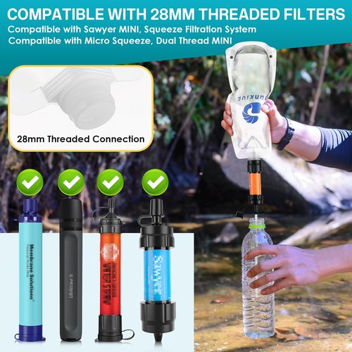 Filter 1L Collapsible Water Bottles with Push Pull Cap, Foldable Travel Water Bottle for Traveling, Hiking, Camping, Backpacking - Lightweight, Reusable, Clear Design
