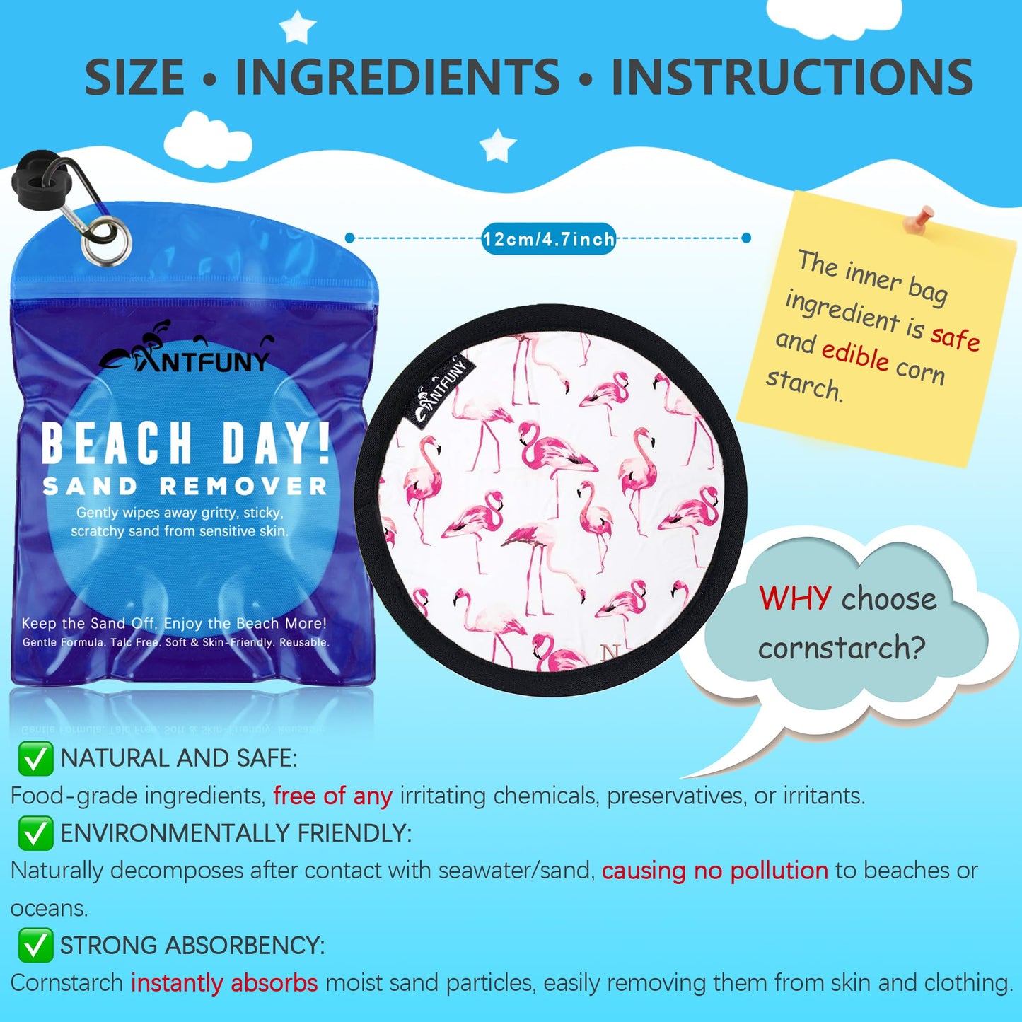 Sand Remover for Beach Cleaner Eraser for Family Kids Women Wipe Off Mitt Duster Brush Vacation Trip Hawaii Honeymoon Essential Gift Costa Rica Must Haves Resort Rio de Janeiro Punta Cana Flamingos