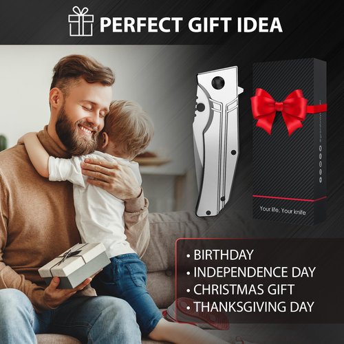 Pocket Knife for Men Women - 3.5" Sharp Folding Blade with Aluminum Handle Pocket Clip - Gray Stylish Knives for Camping Survival Work EDC - Birthday Gifts Ideas for Dad Husband Boyfriend 140106