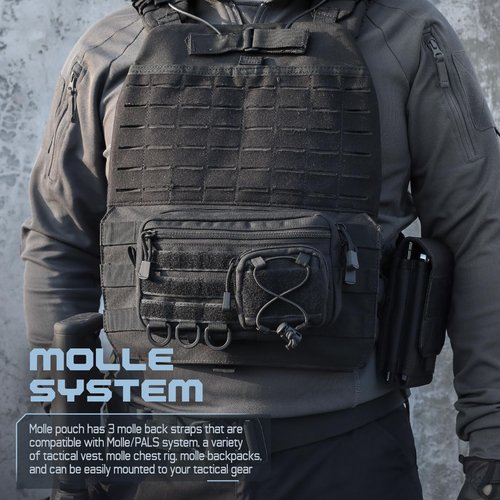 Molle Admin Pouch for Tactical Backpack, EDC Tool Pouch Organizer, Tactical Admin Pouch Molle, Belt Zipper Utility Waist Bag, Horizontal Phone Pouch with US Flag Patch