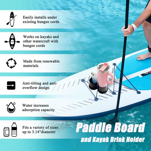Paddleboard Cup Holder, 3.15″ Diameter Paddle Board and Kayak Drink Holder, 2-in-1 Paddle Board Cup and Phone Holder Accessories for SUP Kayak Boat(Black)