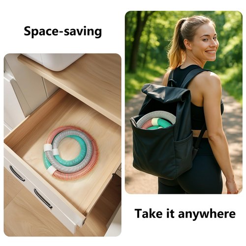 Weighted Soft Spring Hula Hoop for Adults – 3.3lb Foldable Fitness Hoop, Waist-Friendly Design, Portable Slimming Exercise Equipment for Home and Travel