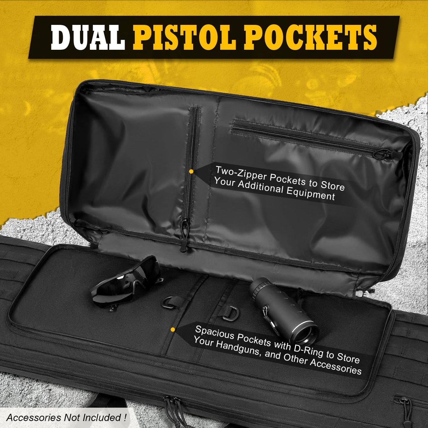 DULCE DOM Double Rifle Case, Soft Tactical Backpack for Hunting Shooting Range, Dual Storage Gun Bag for 2 Rifles & Pistols with Lockable Zippers & MOLLE System(Black, 36", Stowaway Backpack Straps)
