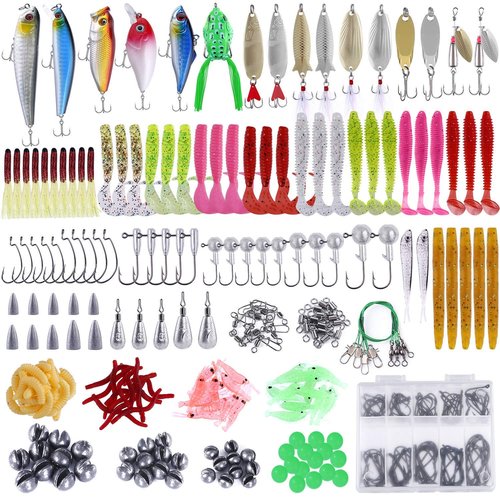 PLUSINNO Fishing Lures Baits Tackle Including Crankbaits, Spinnerbaits, Plastic Worms, Jigs, Topwater Lures Box and More Fishing Gear Lures Kit Set, 102/302Pcs