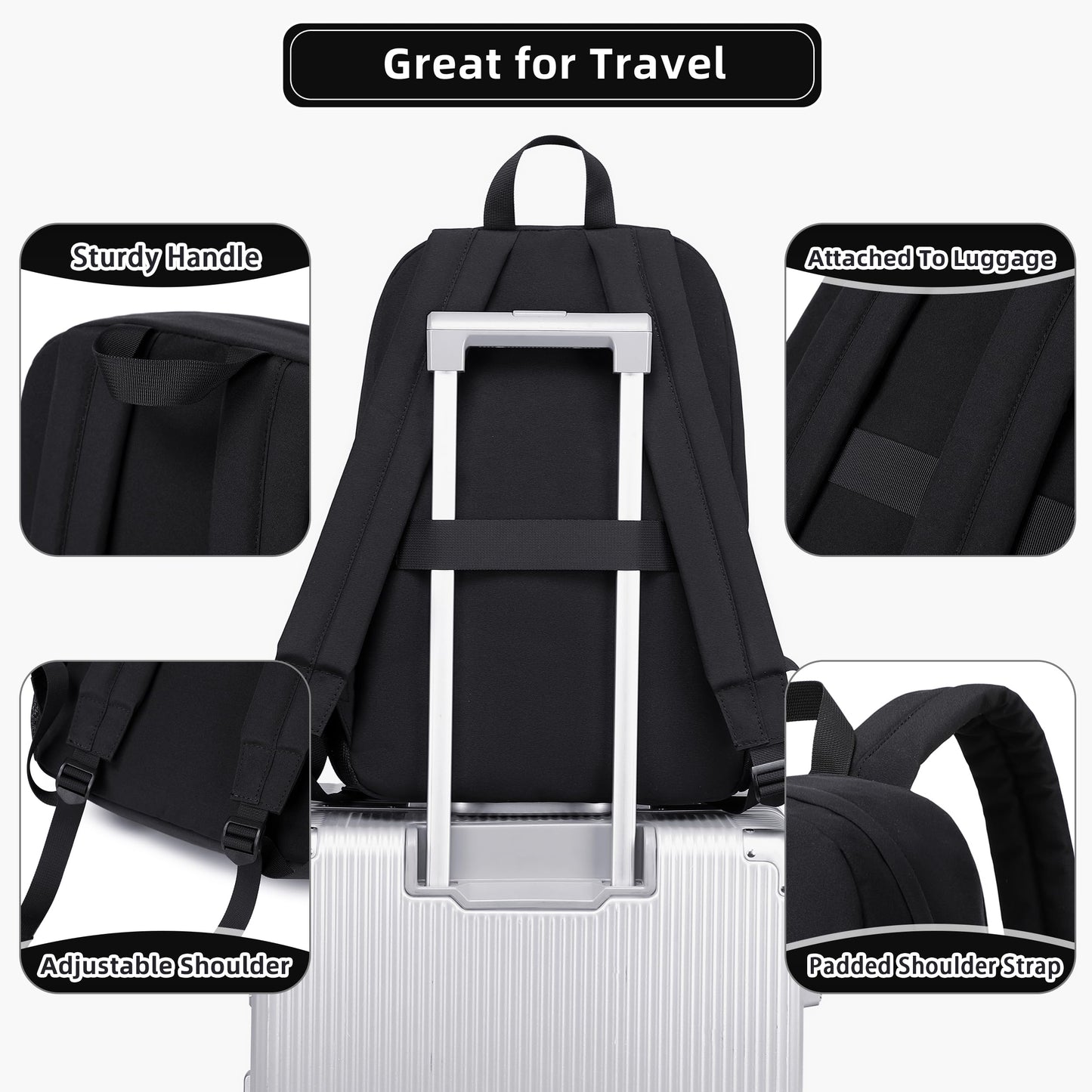Backpack for Women Men 17 Inch Laptop Back Pack Large College Bookbag Kids Elementary Middle High School Bag for Girls Boys Teens Students Lightweight Travel Work Backpacks Casual Daypack Black