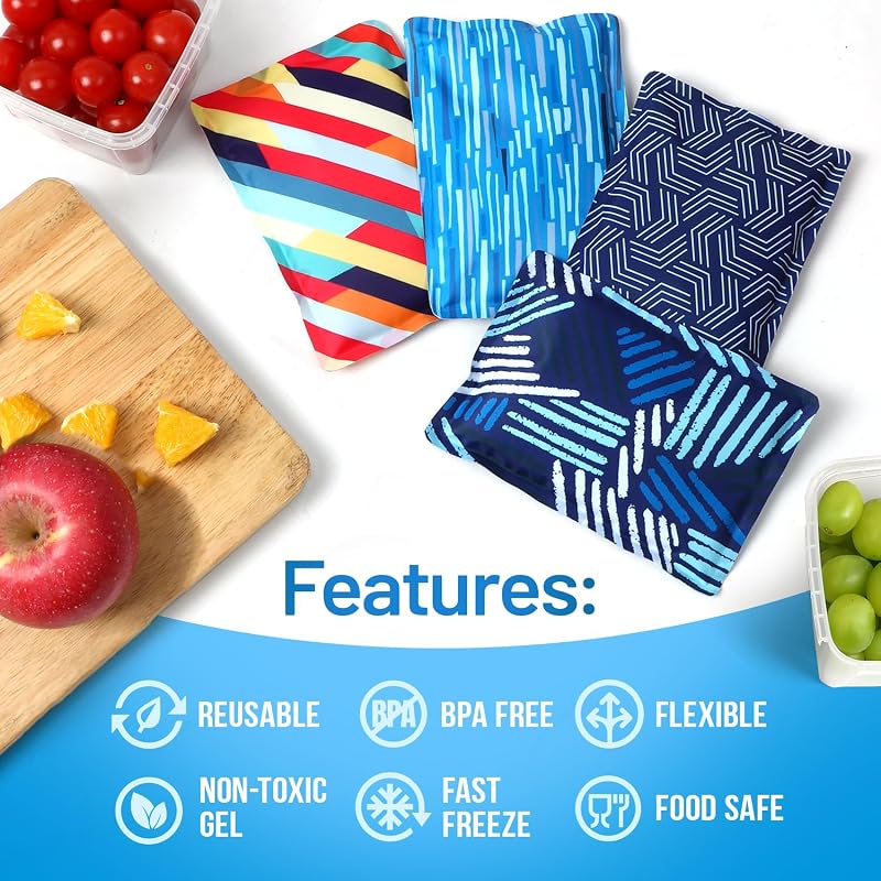 Reusable Ice Packs for Lunch Boxes & Coolers - 4 Pack, BPA-Free