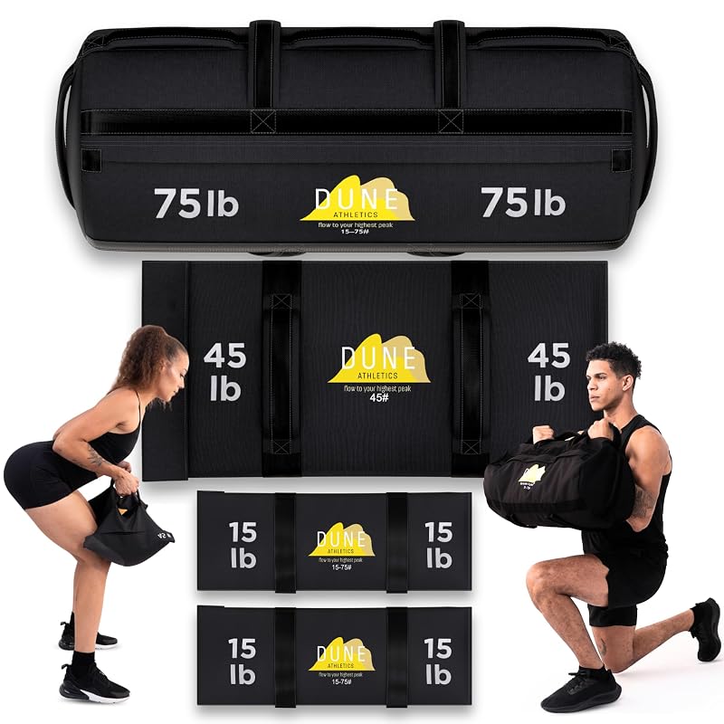 Sandbags for Working Out - Unfilled Fitness Sand Bag with 9 Handles, Dark Gray, Medium (15-75 lbs) - Durable 1200D Oxford