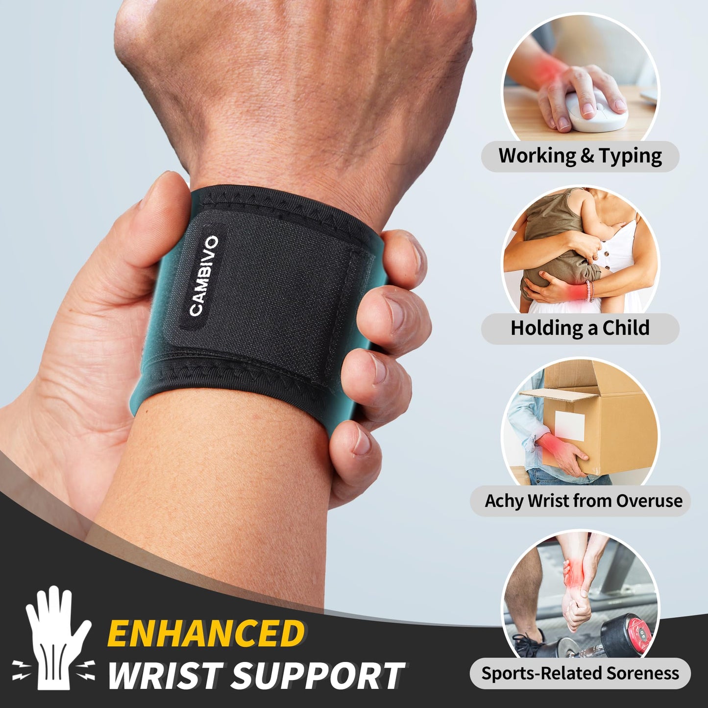 CAMBIVO 2 Pack Wrist Brace for Carpal Tunnel with wraps, Black