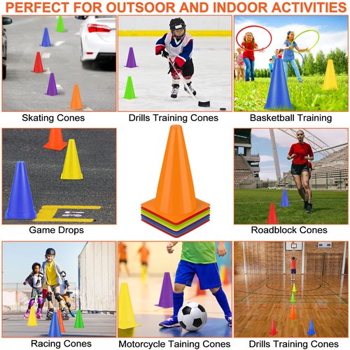 30 Pieces 9 Inch Traffic Cones Plastic Sport Agility Training Safety Cones Soccer Practice Equipment for Basketball Football Drills Exercise, Outdoor Activity and Events(Multicolor)