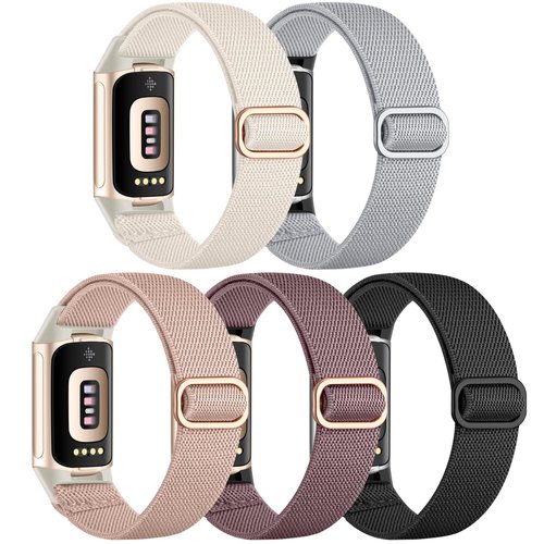 Maledan Elastic Band Compatible with Fitbit Charge 6/Charge 5 Bands Women, Waterproof Stretchy Nylon Strap Bracelet Replacement Wristbands for Fitbit Charge 5/Charge 6 Fitness Tracker Accessory