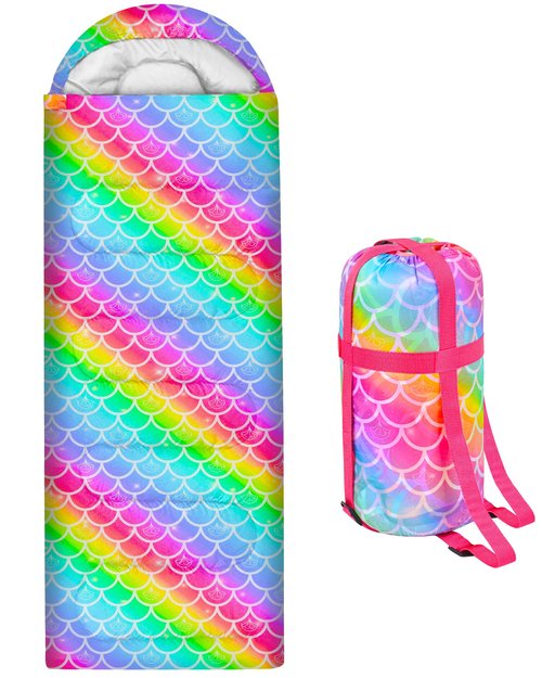 Kids Sleeping Bag for Kids Girls, 3 Season Warm & Cool Weather Lightweight Waterproof Camping Sleeping Bag with Carry Bag for Camping Hiking Traveling Outdoor Indoor