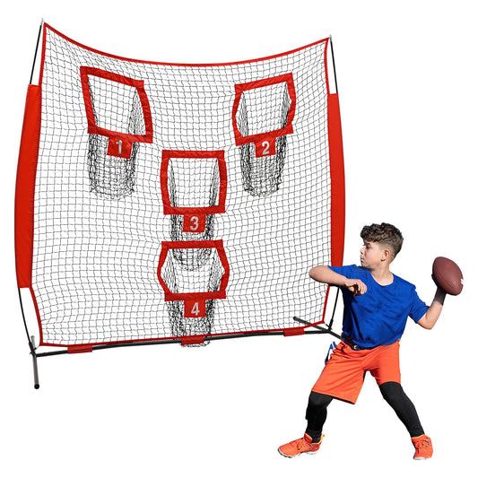 KeruRome 7 x 7ft Football Trainer Throwing Net Quarterback Training Equipment with 4 Target Pockets, Training Throwing Target Practice Football Practice Throwing Passing Accuracy Trainer