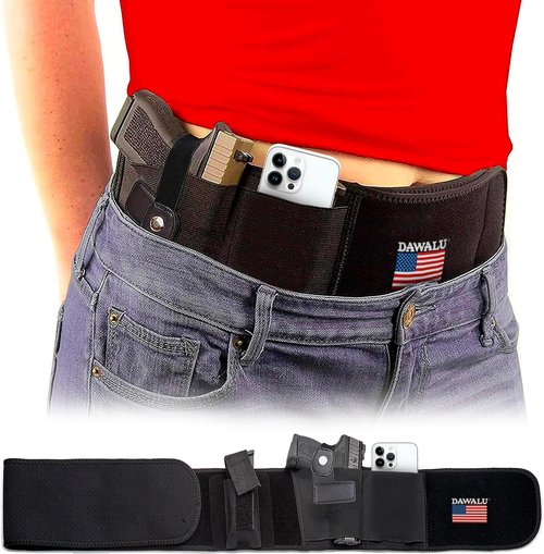 Belly Band Holster for Men and Women - DAWALU Gun Holster. Fits Smith and Wesson, Shield, Glock 19, 17, 42, 43, P238, Ruger LCP, and Similar Guns (XL (Belly Up to 54"), Right)